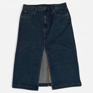 Steve Madden Dark Blue Denim Midi Skirt with Front Slit